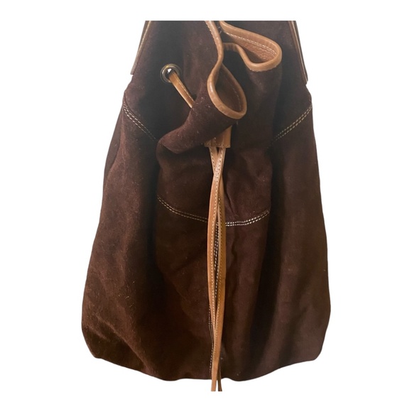 Suede & leather large bucket shoulder bag - Picture 6 of 16